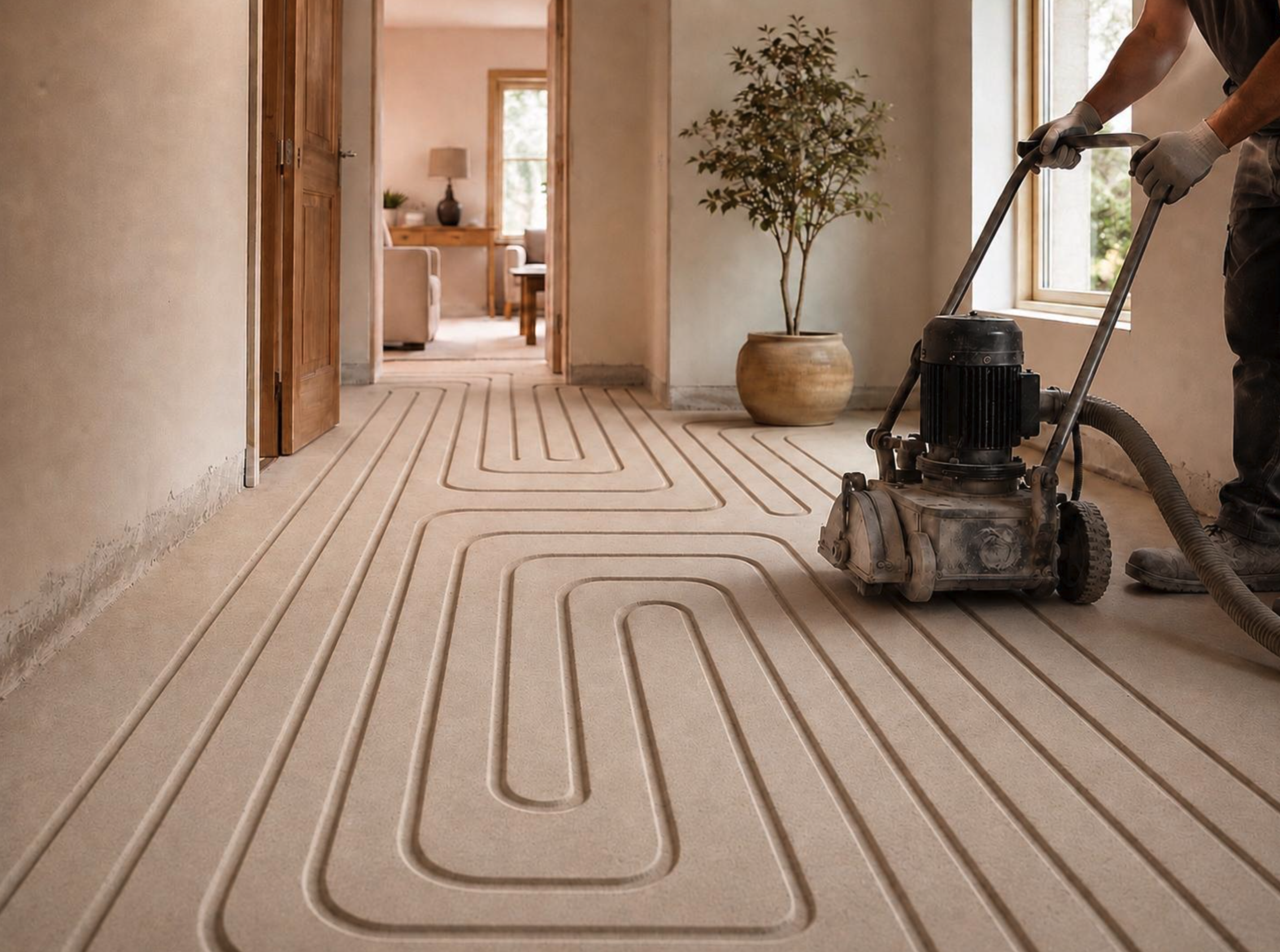 Rainurage dans chape existante pour plancher chauffant